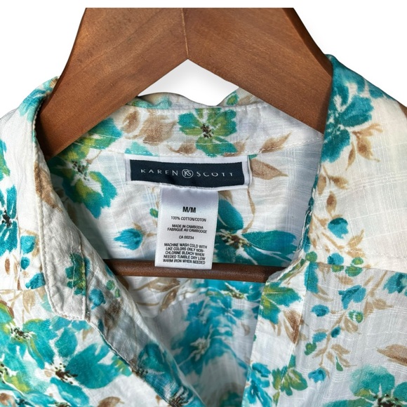 Karen Scott Light-Weight 3/4 Adjustable Sleeve Button Down Blouse Floral Print - Picture 3 of 13